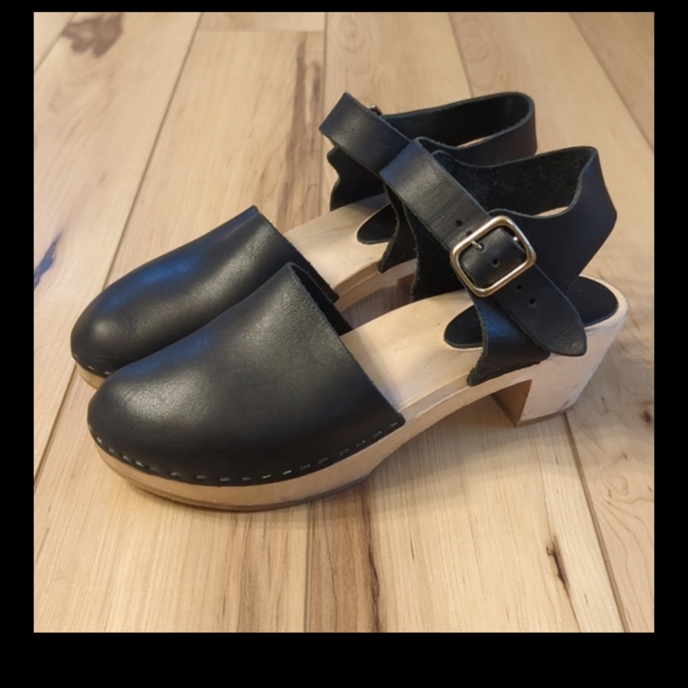 BRYR Emma Wooden Clog Platform Shoes Black 40/10 Mid Height Closed Toe